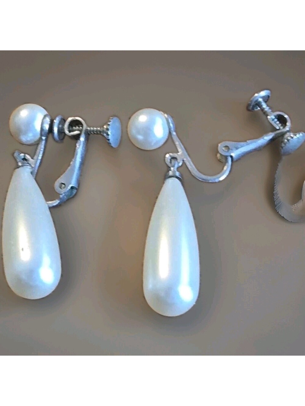Elegant Faux Pearl Dangle Clip On Screw On 1.5" Earrings